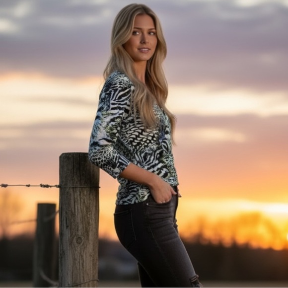 Milano Tops - Milano Zebra and Leopard Print 3/4 Sleeve Ruching Top